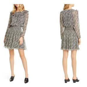 Joie Liliana Cream Black Ruffle Silk Smocked Modest Feminine Dress S Small New